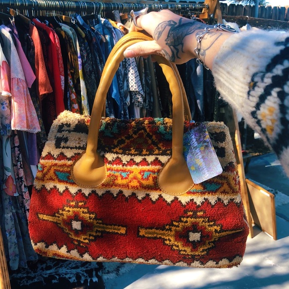 SOLD Vintage 60s 70s Kilim Carpet Bag Satchel - Picture 1 of 6